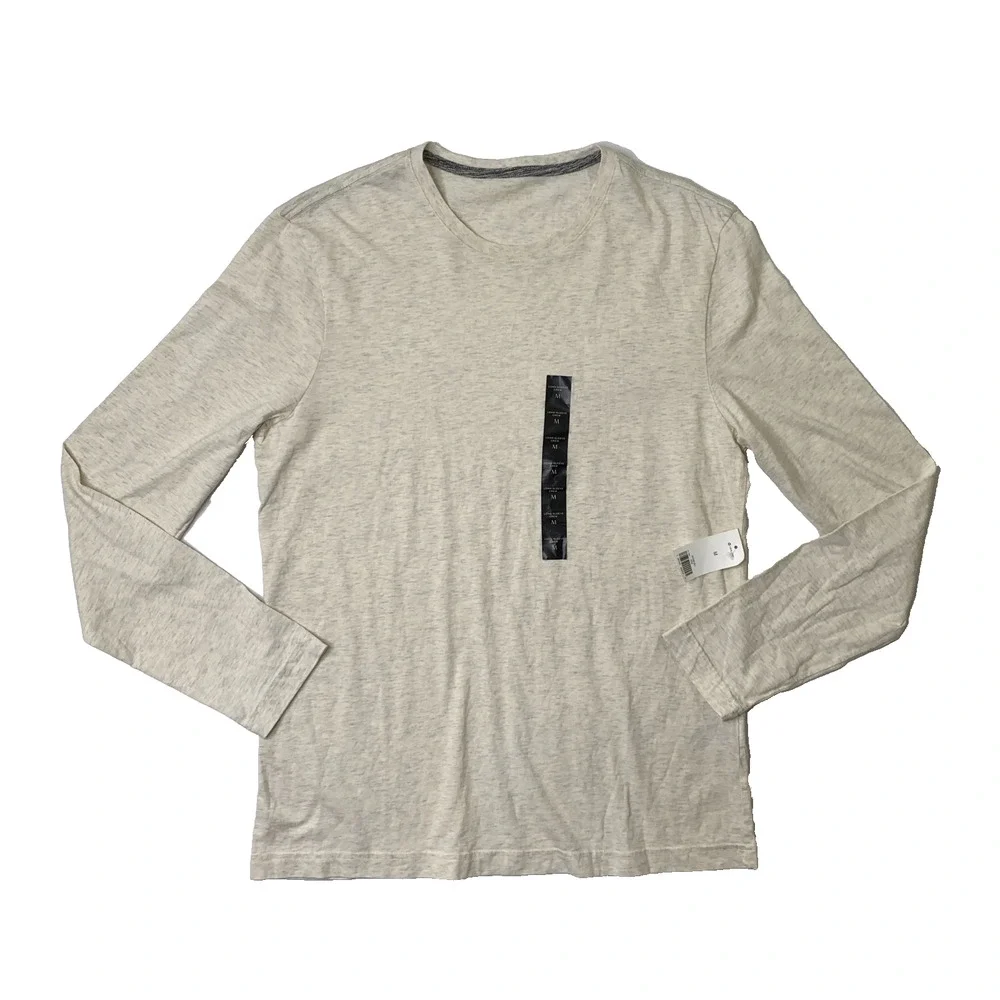 Banana Republic Shirt Mens M Medium Cream Cotton Long Sleeve Crew Neck Soft Wash